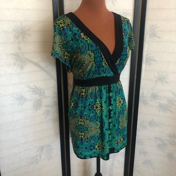 Apt. 9 Retro Floral Short Sleeve Top Size XL Deep V-Neck Multicolor Floral Top - Picture 3 of 15